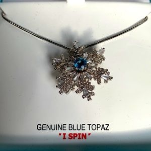 Sterling silver genuine blue topaz snowflake necklace